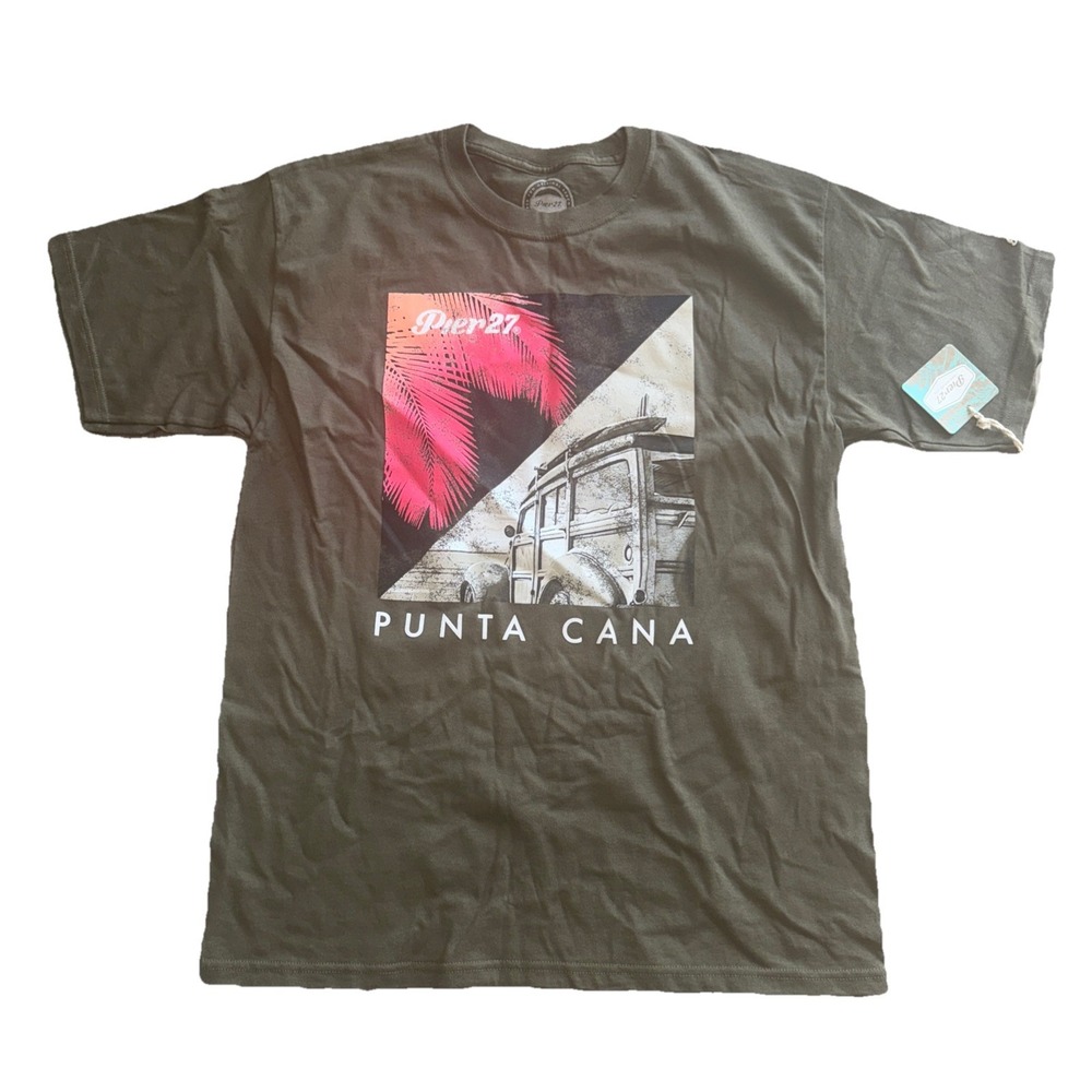 Pier 27 Punta Cana T Shirt Men's Large Army Green Beach Vacation New Graphic